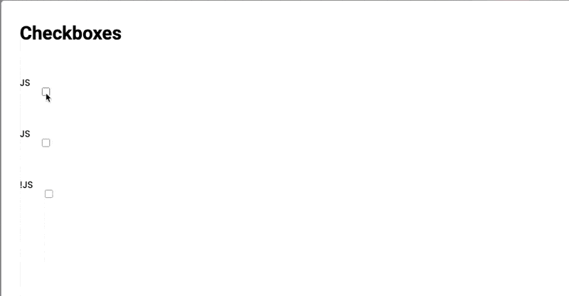 Three checkboxes exist and when they are checked, text appears next to them