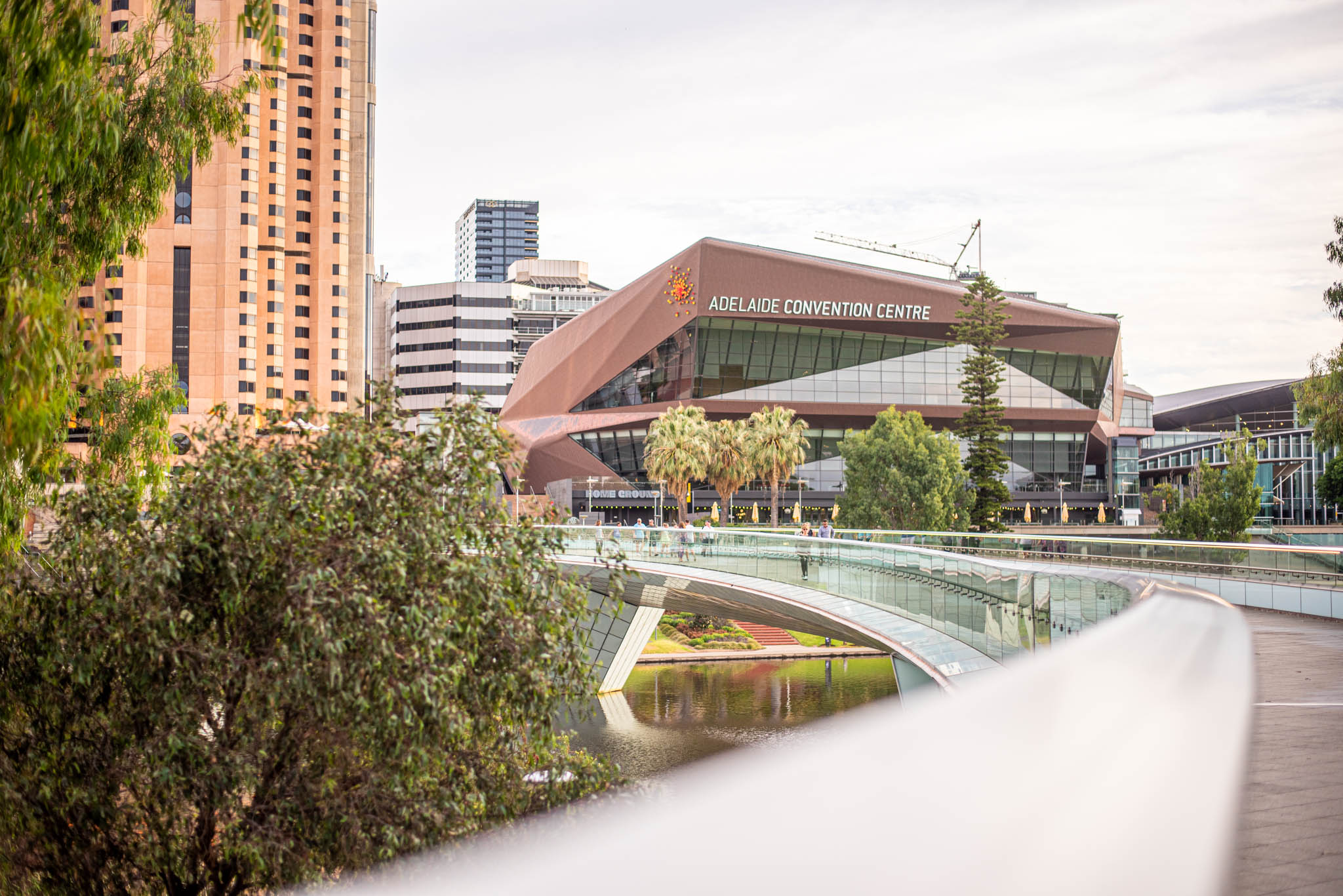 Building in the distance with the title 'Adelaide Convention Center'