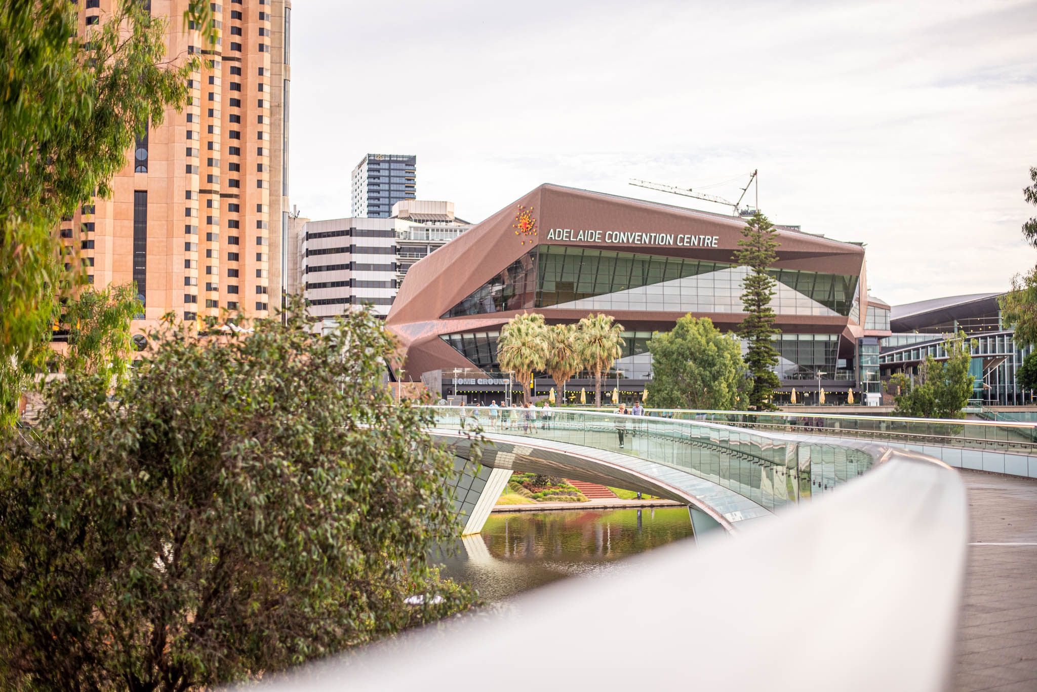 Building in the distance with the title 'Adelaide Convention Center'