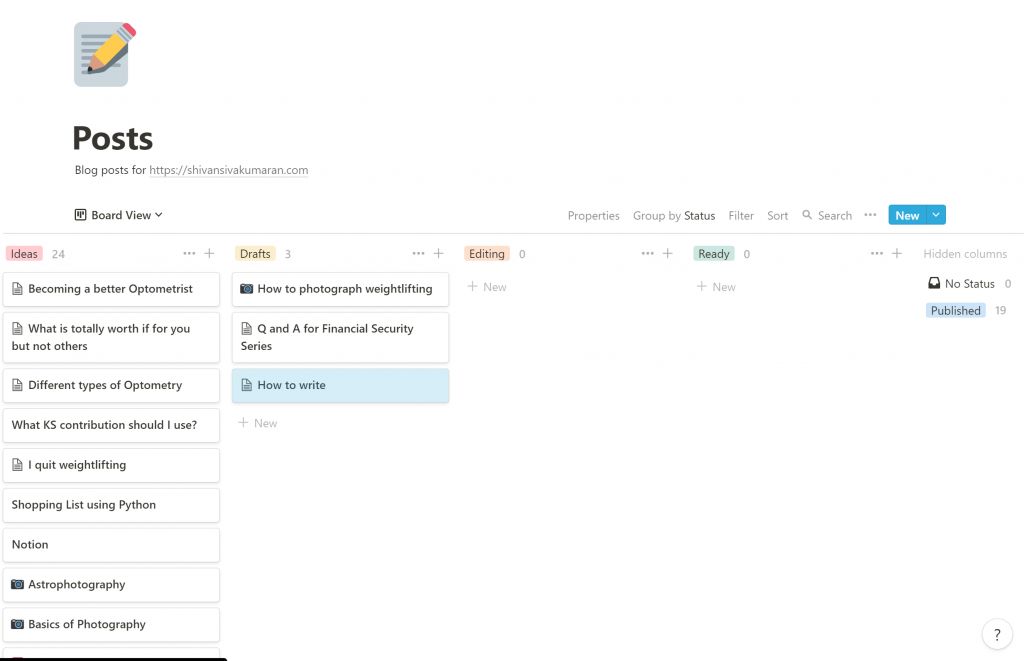 Screenshot of a kanban board