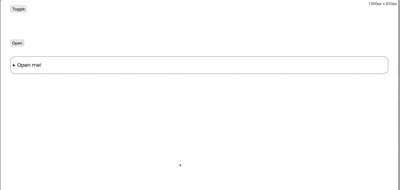 The toggle button clicked does not show any text but the two other methods work as expected