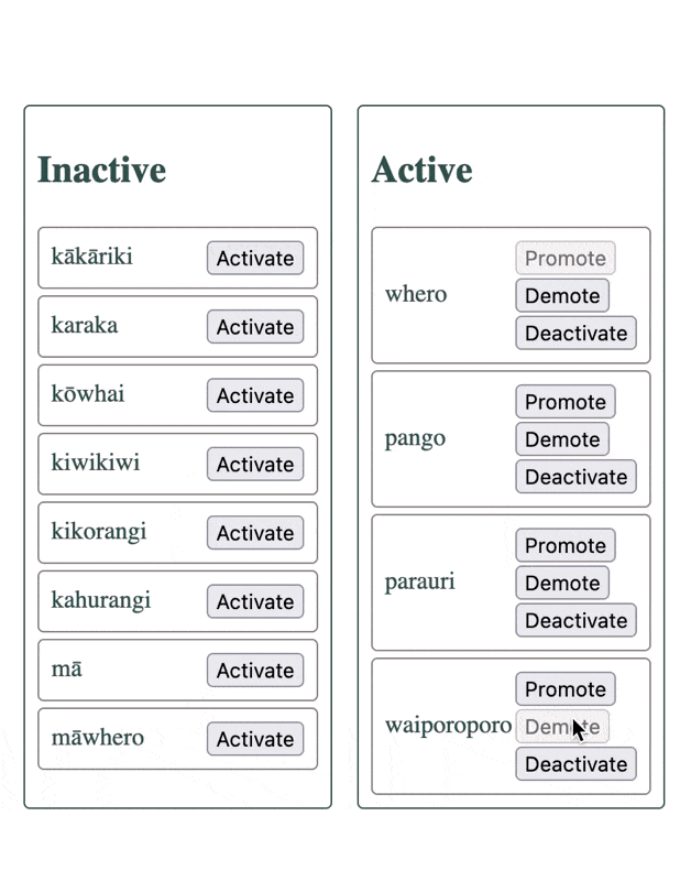 Buttons are clicked causing text with 'Loading' to appear at the top and then dissapear as soon the action has taken place