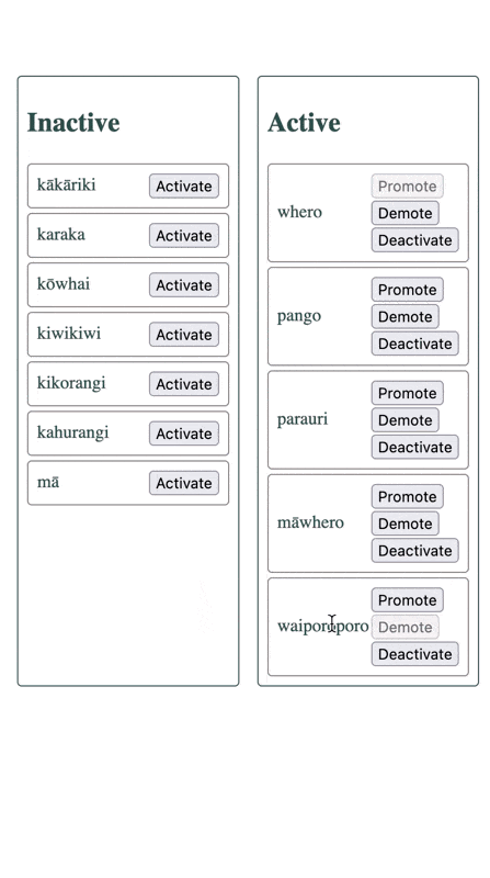 Buttons are clicked the cards move without animated motion
